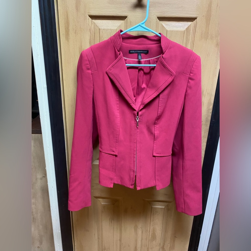 Womens WHITE HOUSE BLACK MARKET pink jacket zip up blazer 8